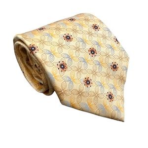 2/$15 Jos A Bank Executive Collection 100% Silk Gold w/ geometric floral 3.5"59"